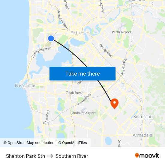 Shenton Park Stn to Southern River map