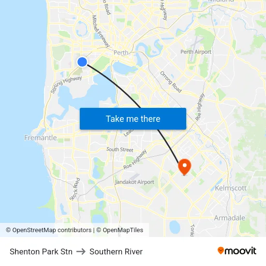 Shenton Park Stn to Southern River map
