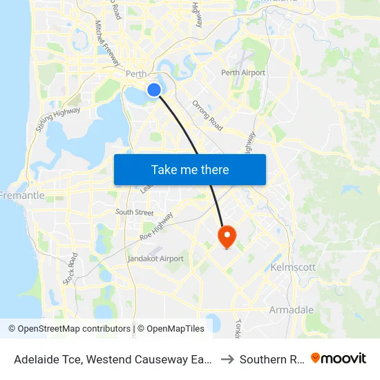 Adelaide Tce, Westend Causeway Eastbound to Southern River map
