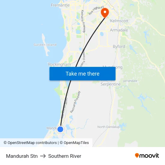 Mandurah Stn to Southern River map