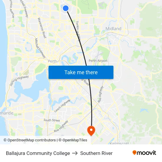 Ballajura Community College to Southern River map