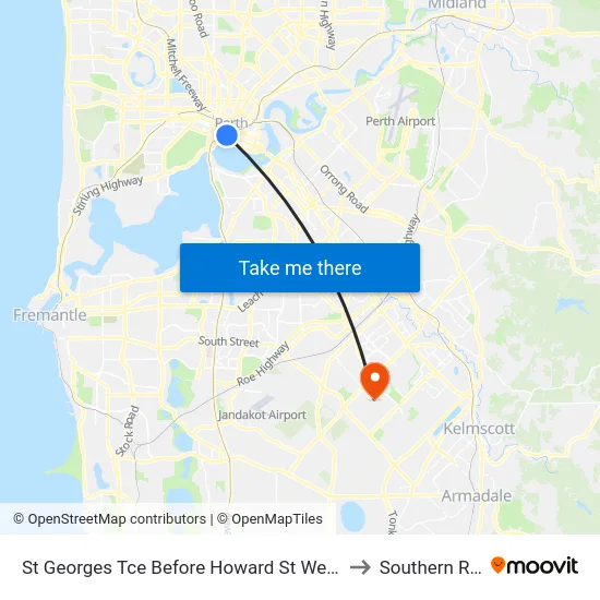 St Georges Tce Before Howard St Westbound to Southern River map