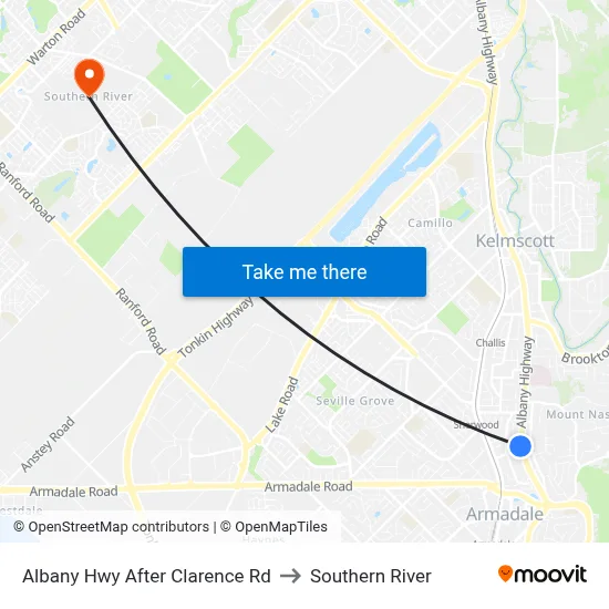 Albany Hwy After Clarence Rd to Southern River map