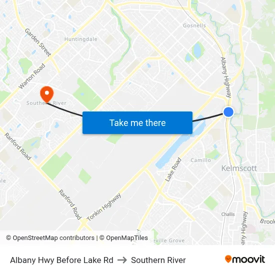 Albany Hwy Before Lake Rd to Southern River map