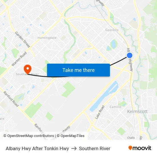 Albany Hwy After Tonkin Hwy to Southern River map