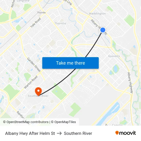 Albany Hwy After Helm St to Southern River map