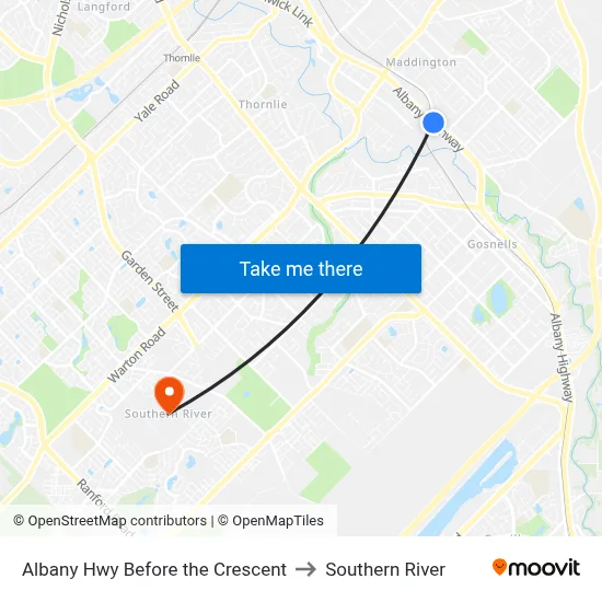 Albany Hwy Before the Crescent to Southern River map