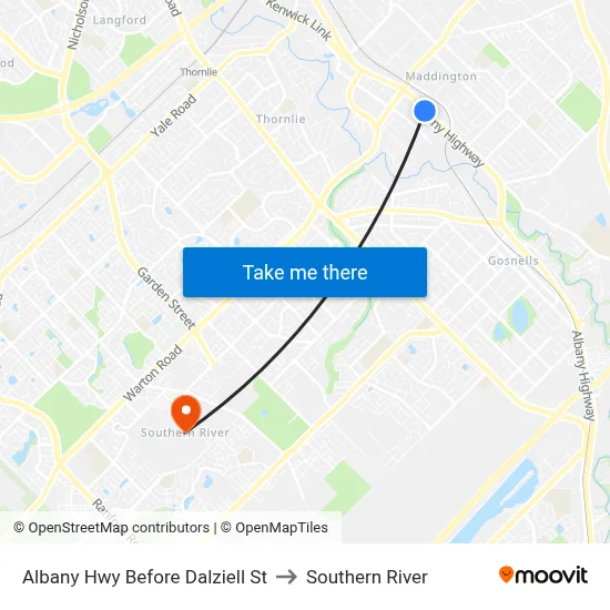 Albany Hwy Before Dalziell St to Southern River map