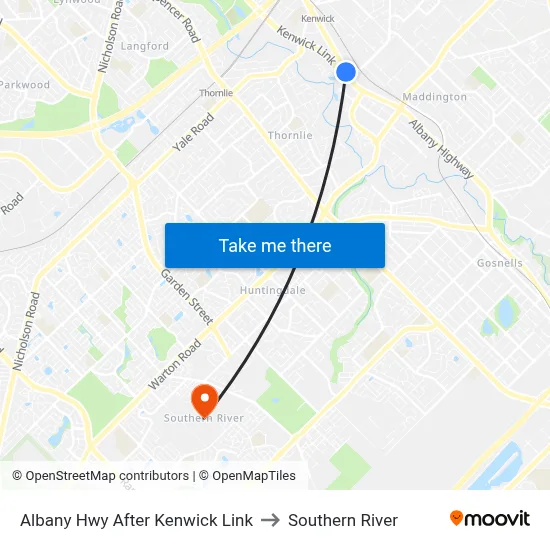 Albany Hwy After Kenwick Link to Southern River map