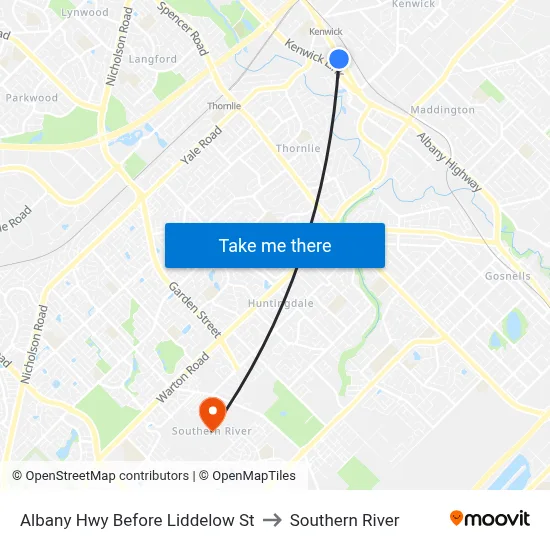 Albany Hwy Before Liddelow St to Southern River map