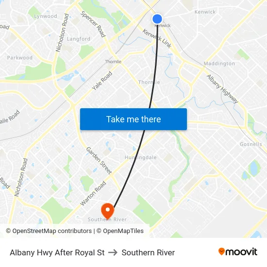 Albany Hwy After Royal St to Southern River map