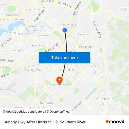 Albany Hwy After Harris St to Southern River map