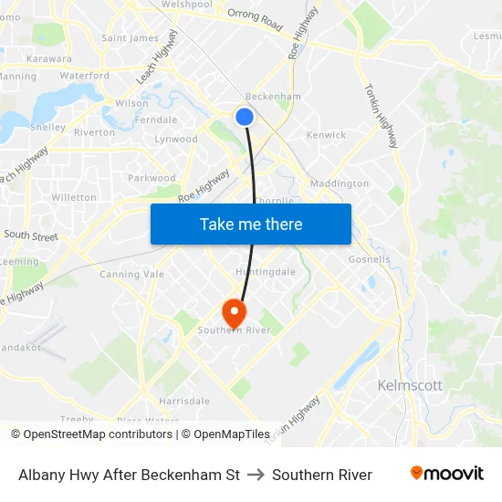 Albany Hwy After Beckenham St to Southern River map