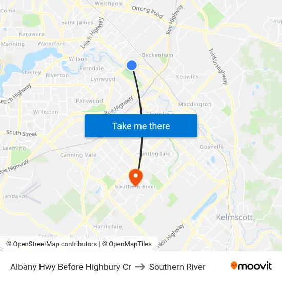 Albany Hwy Before Highbury Cr to Southern River map