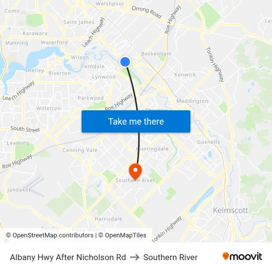 Albany Hwy After Nicholson Rd to Southern River map