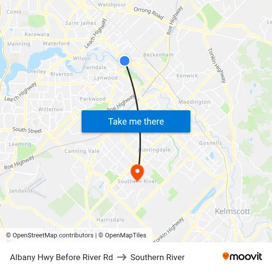 Albany Hwy Before River Rd to Southern River map