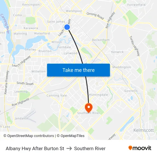 Albany Hwy After Burton St to Southern River map