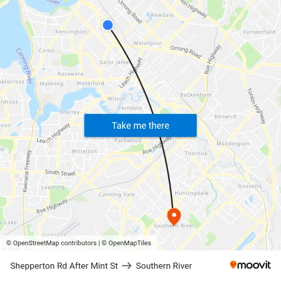 Shepperton Rd After Mint St to Southern River map