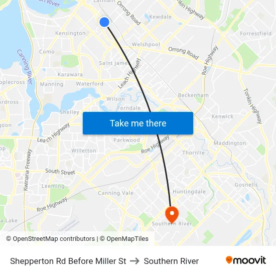 Shepperton Rd Before Miller St to Southern River map