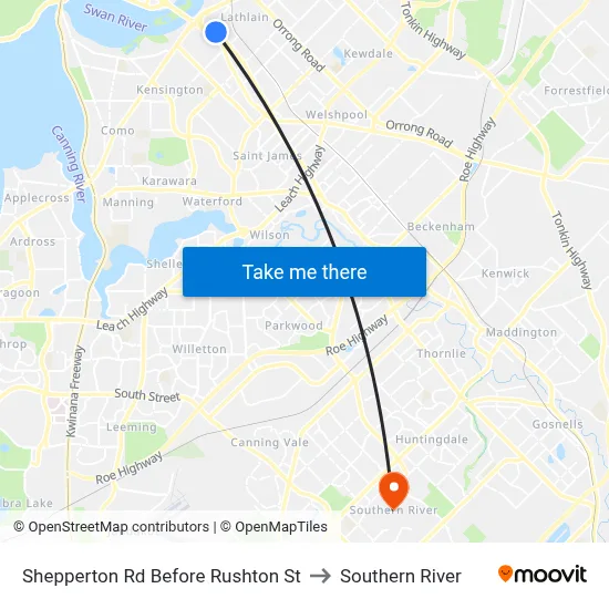 Shepperton Rd Before Rushton St to Southern River map