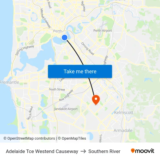 Adelaide Tce Westend Causeway to Southern River map