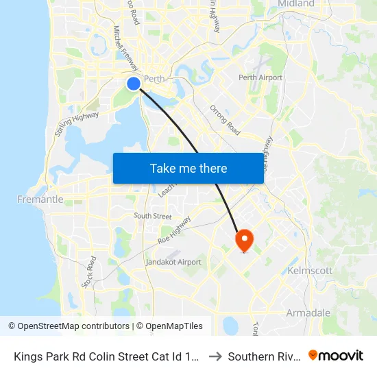 Kings Park Rd Colin Street Cat Id 106 to Southern River map