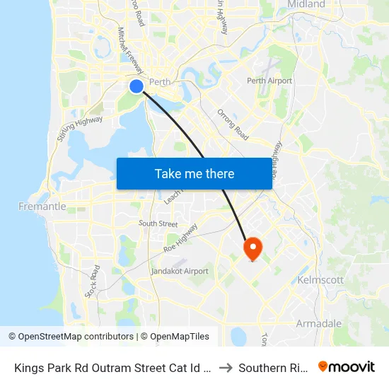 Kings Park Rd Outram Street Cat Id 107 to Southern River map
