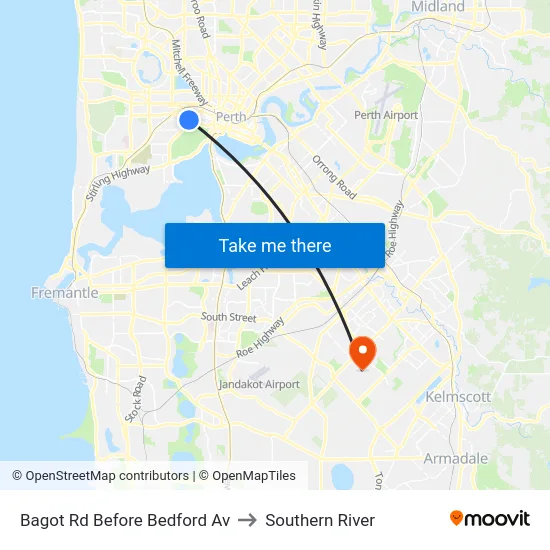 Bagot Rd Before Bedford Av to Southern River map