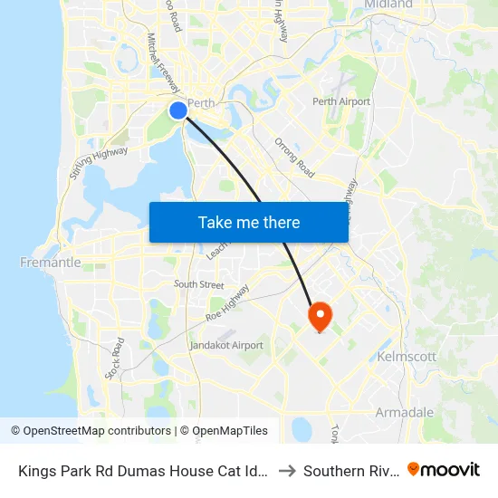 Kings Park Rd Dumas House Cat Id 44 to Southern River map