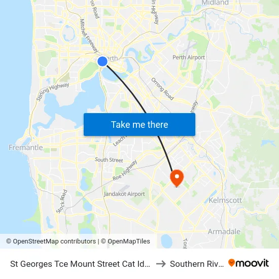 St Georges Tce Mount Street Cat Id 30 to Southern River map