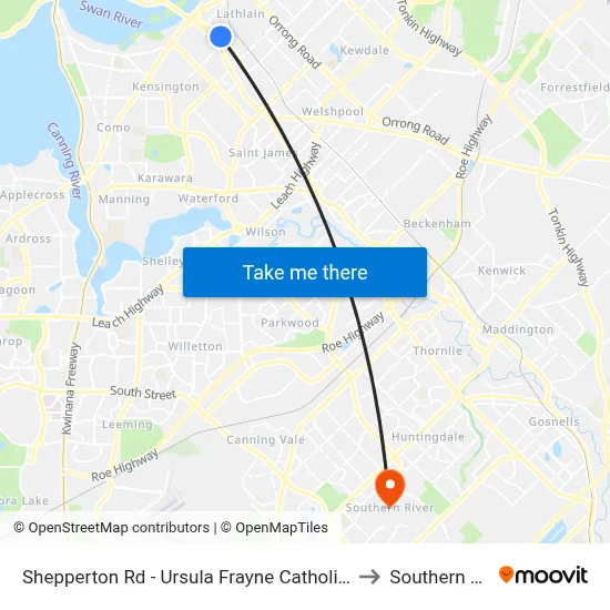 Shepperton Rd - Ursula Frayne Catholic Coll Sen to Southern River map