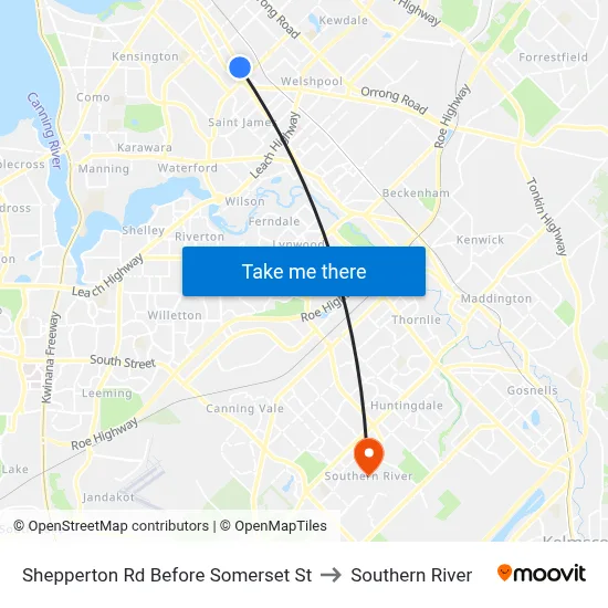 Shepperton Rd Before Somerset St to Southern River map
