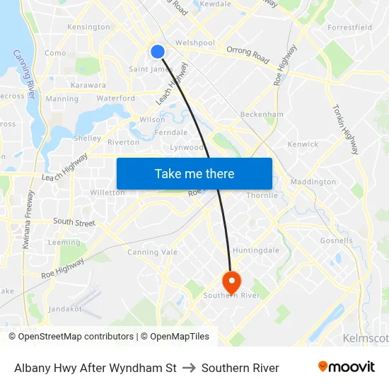Albany Hwy After Wyndham St to Southern River map