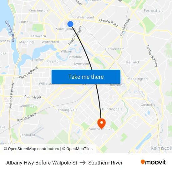 Albany Hwy Before Walpole St to Southern River map