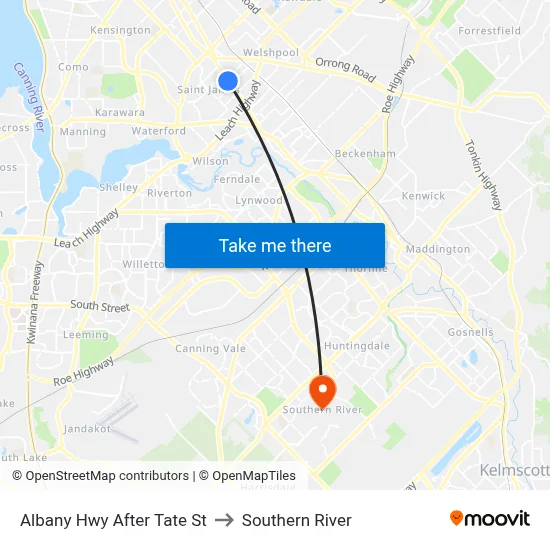 Albany Hwy After Tate St to Southern River map