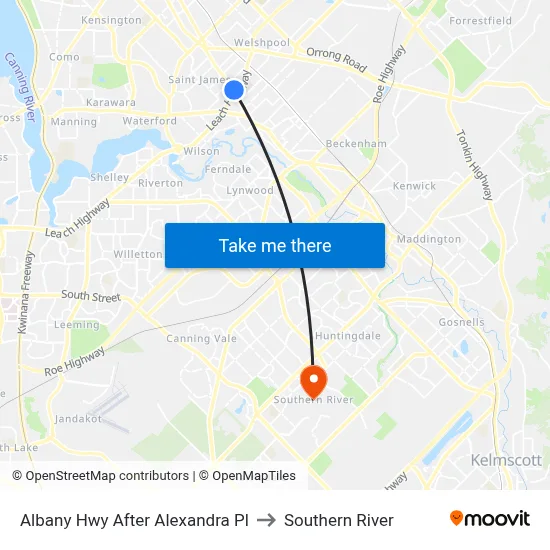 Albany Hwy After Alexandra Pl to Southern River map
