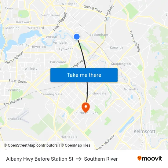Albany Hwy Before Station St to Southern River map