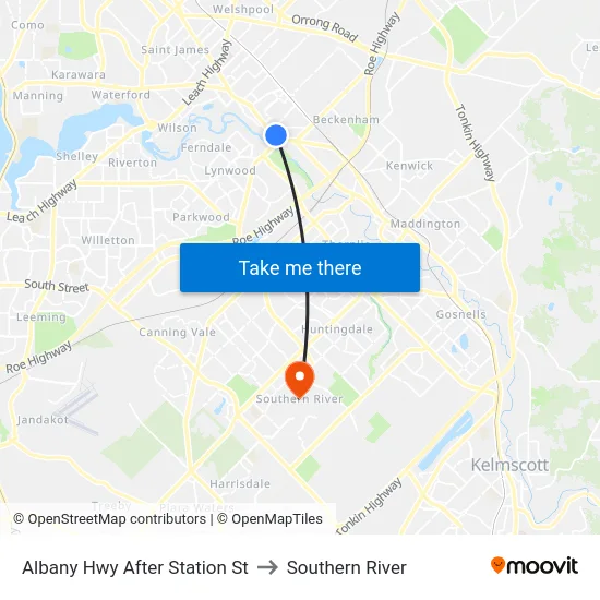 Albany Hwy After Station St to Southern River map