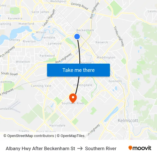 Albany Hwy After Beckenham St to Southern River map