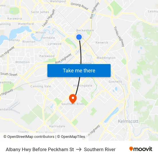Albany Hwy Before Peckham St to Southern River map