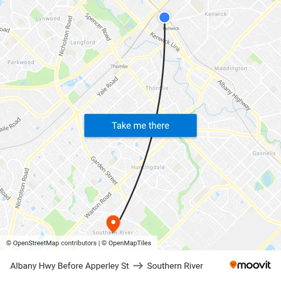 Albany Hwy Before Apperley St to Southern River map