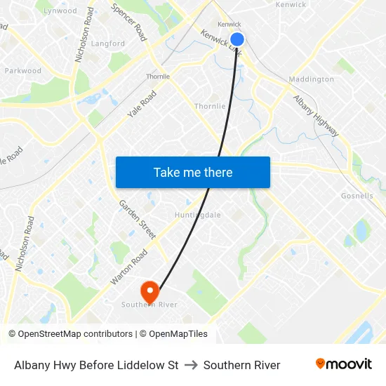 Albany Hwy Before Liddelow St to Southern River map