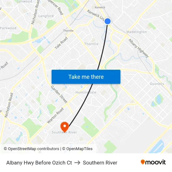 Albany Hwy Before Ozich Ct to Southern River map