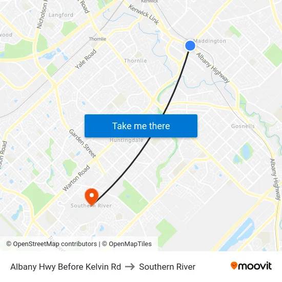 Albany Hwy Before Kelvin Rd to Southern River map