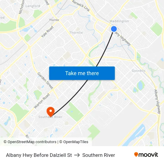 Albany Hwy Before Dalziell St to Southern River map