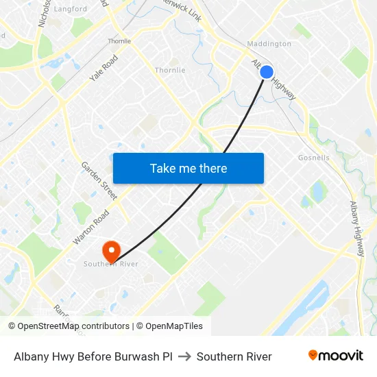 Albany Hwy Before Burwash Pl to Southern River map