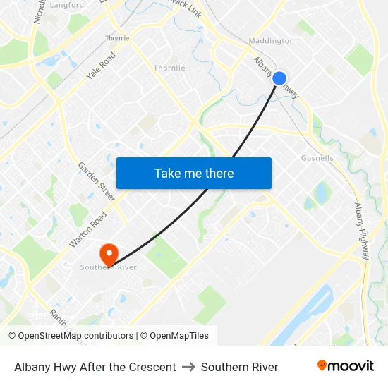 Albany Hwy After the Crescent to Southern River map