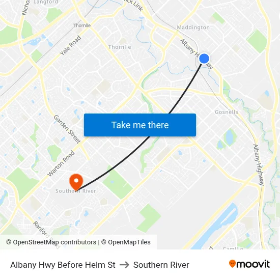 Albany Hwy Before Helm St to Southern River map