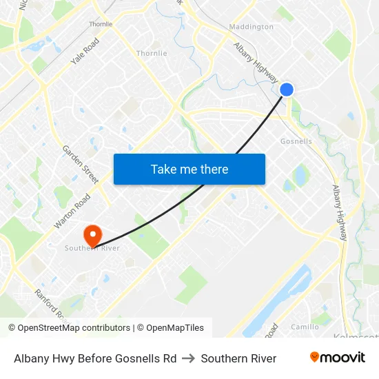 Albany Hwy Before Gosnells Rd to Southern River map