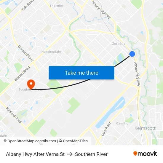 Albany Hwy After Verna St to Southern River map